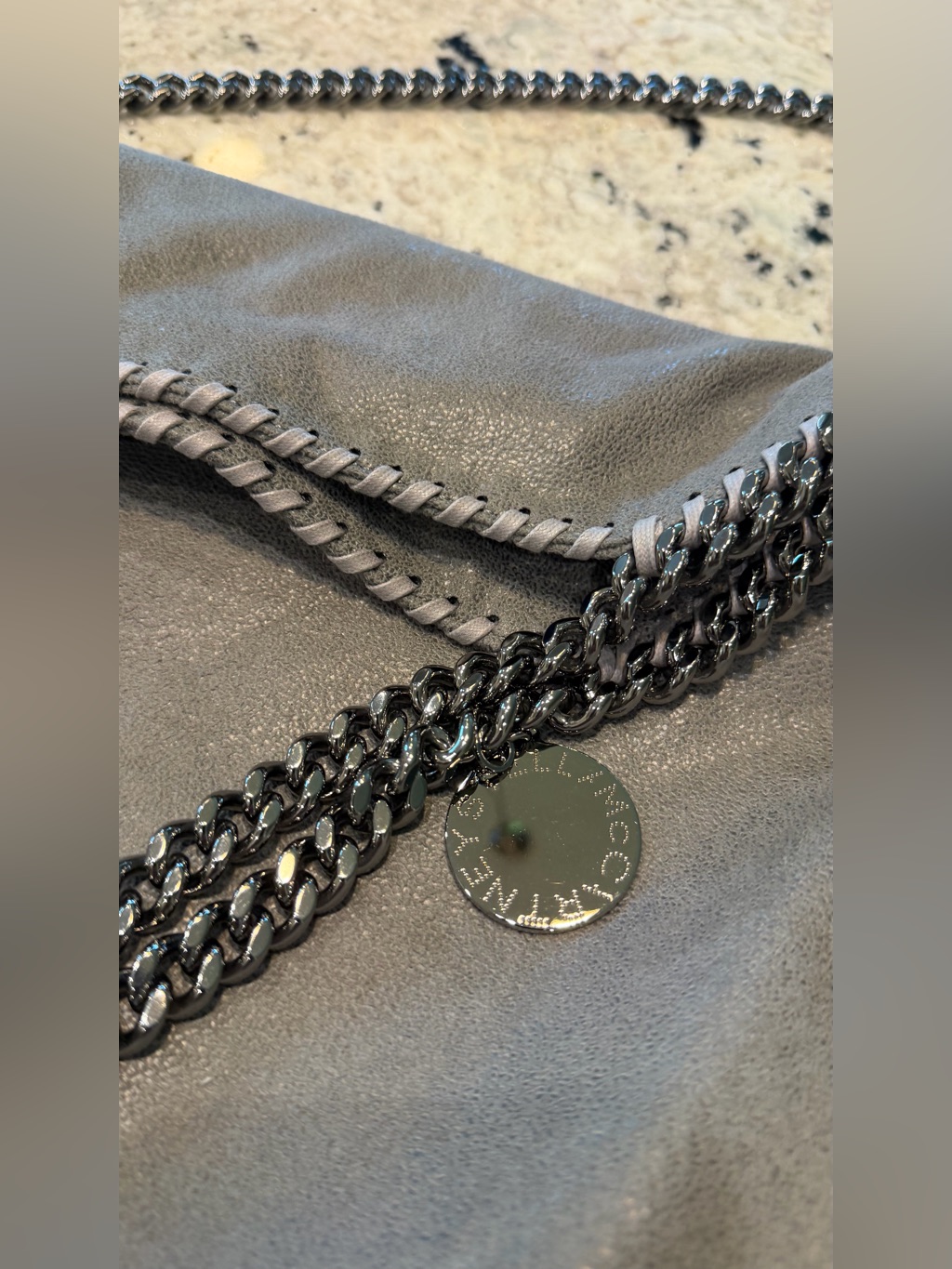 Stella Mccartney Grey Vegan Leather Falabella Shoulder Bag With Silver Chain